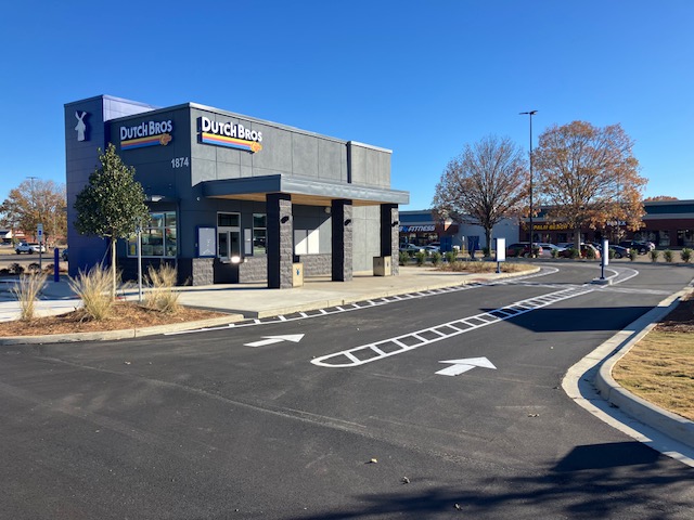 Professional Commercial Striping job done for Dutch Bros. Coffee in Prattville, AL